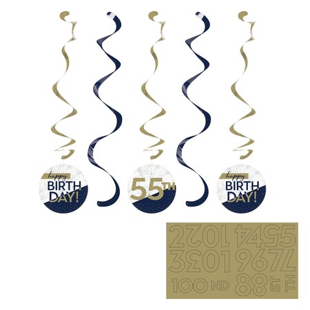 Creative Converting Navy and Gold Birthday Dizzy Danglers, 39", 30PK 357602
